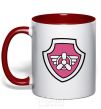 Mug with a colored handle Sky's badge red фото