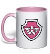 Mug with a colored handle Sky's badge light-pink фото