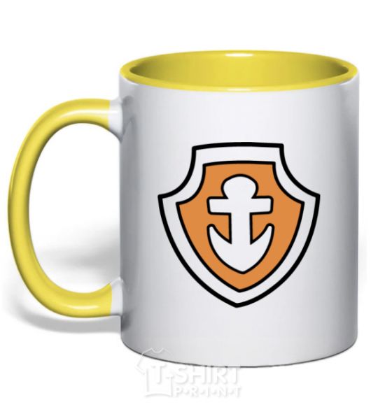 Mug with a colored handle Zuma's badge yellow фото