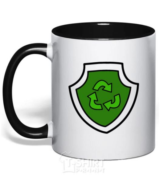 Mug with a colored handle Rocky's badge black фото