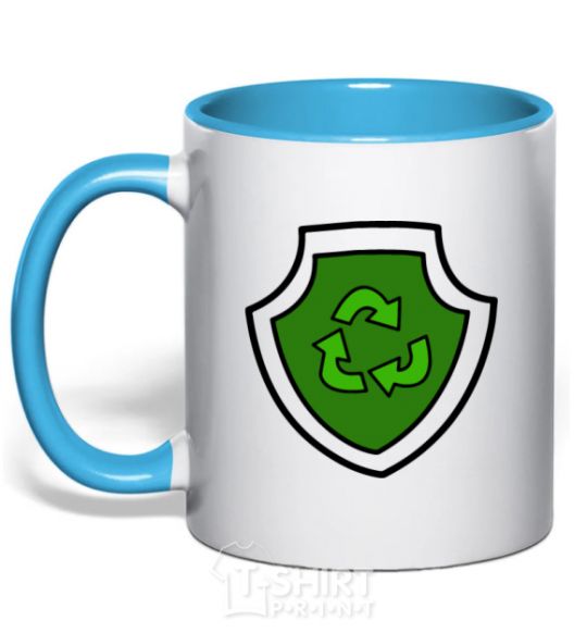 Mug with a colored handle Rocky's badge sky-blue фото