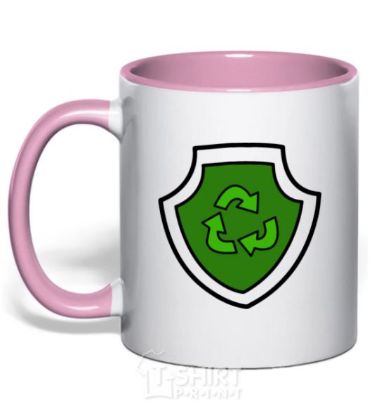 Mug with a colored handle Rocky's badge light-pink фото