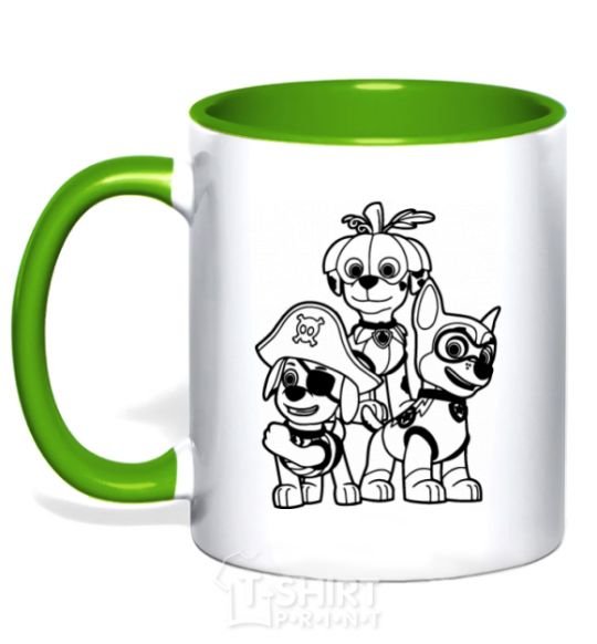 Mug with a colored handle Halloween Puppy Patrol kelly-green фото