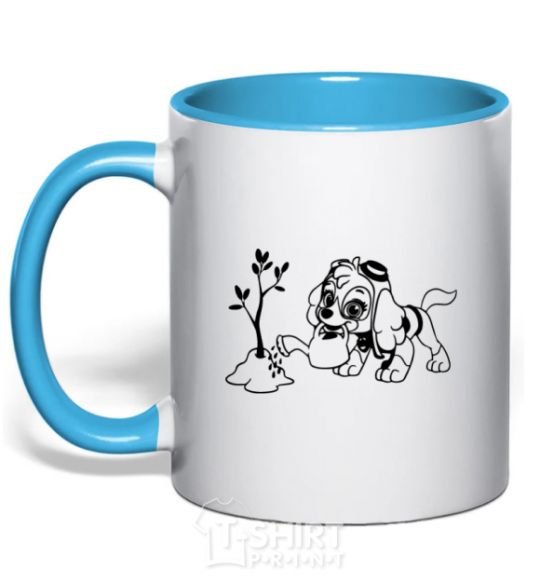 Mug with a colored handle Skye's watering the tree sky-blue фото