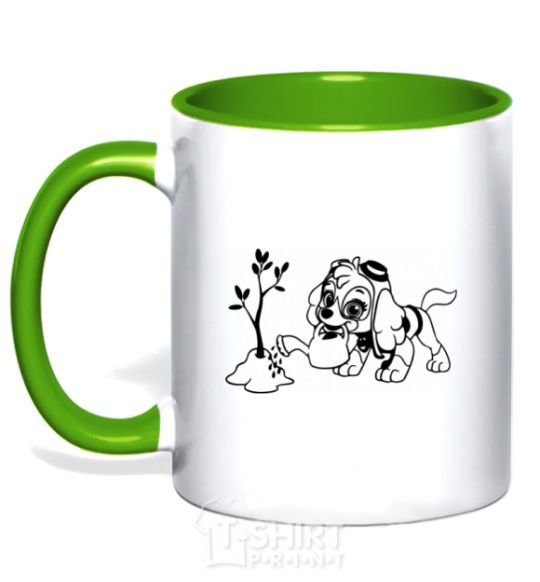 Mug with a colored handle Skye's watering the tree kelly-green фото