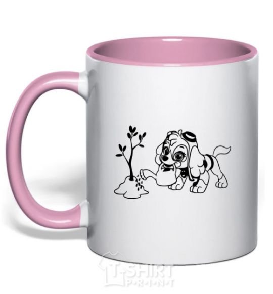 Mug with a colored handle Skye's watering the tree light-pink фото