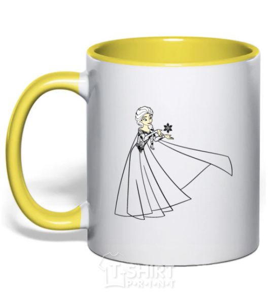 Mug with a colored handle Elsa with the snowflake yellow фото