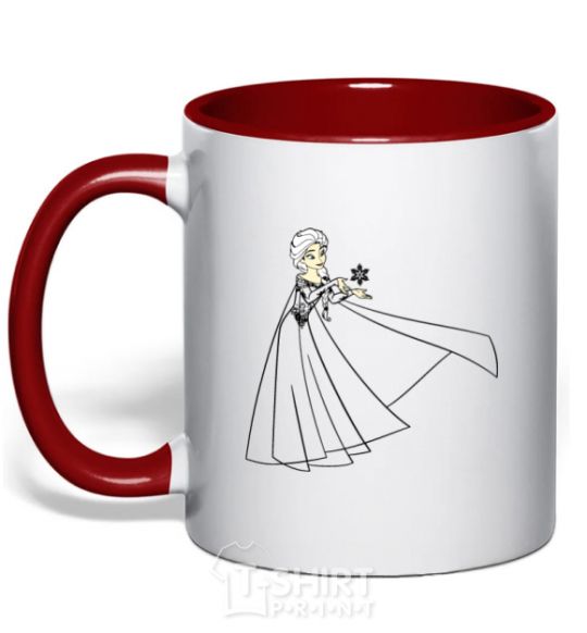 Mug with a colored handle Elsa with the snowflake red фото
