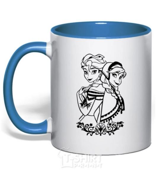 Mug with a colored handle Anna and Elsa pattern royal-blue фото