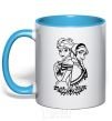 Mug with a colored handle Anna and Elsa pattern sky-blue фото