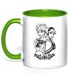 Mug with a colored handle Anna and Elsa pattern kelly-green фото