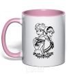 Mug with a colored handle Anna and Elsa pattern light-pink фото