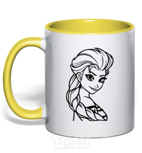 Mug with a colored handle Elsa's portrait yellow фото