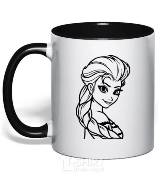 Mug with a colored handle Elsa's portrait black фото