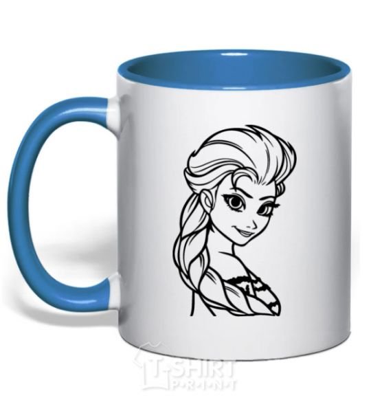 Mug with a colored handle Elsa's portrait royal-blue фото