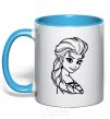 Mug with a colored handle Elsa's portrait sky-blue фото