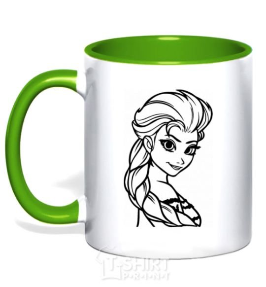 Mug with a colored handle Elsa's portrait kelly-green фото