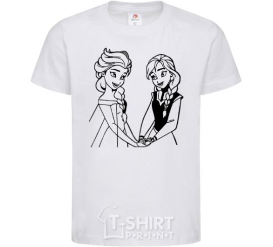 Kids T-shirt Elsa and Anna holding hands White фото