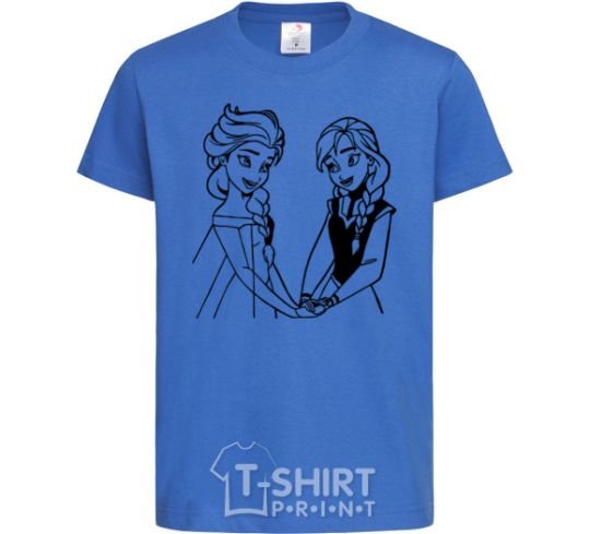 Kids T-shirt Elsa and Anna holding hands royal-blue фото