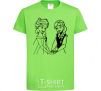 Kids T-shirt Elsa and Anna holding hands orchid-green фото