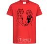 Kids T-shirt Elsa and Anna holding hands red фото