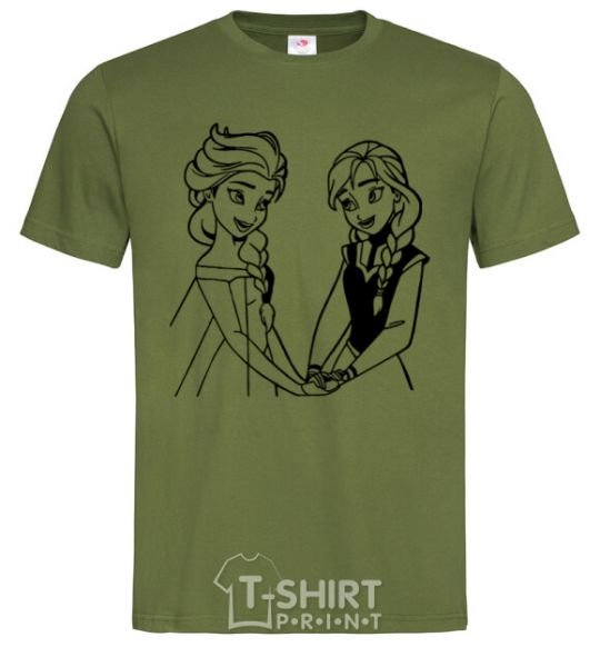 Men's T-Shirt Elsa and Anna holding hands millennial-khaki фото