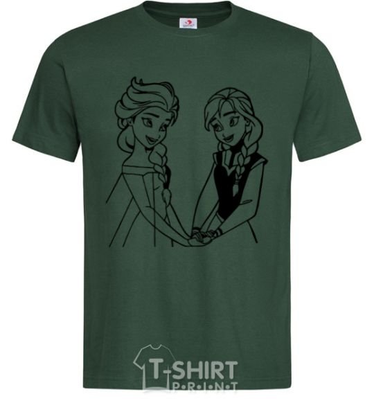 Men's T-Shirt Elsa and Anna holding hands bottle-green фото