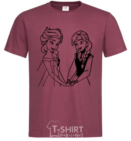 Men's T-Shirt Elsa and Anna holding hands burgundy фото