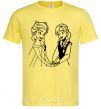 Men's T-Shirt Elsa and Anna holding hands cornsilk фото