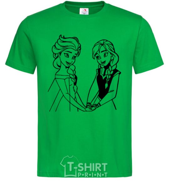 Мужская футболка Эльза и Анна держаться за руки Зеленый фото