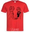 Men's T-Shirt Elsa and Anna holding hands red фото