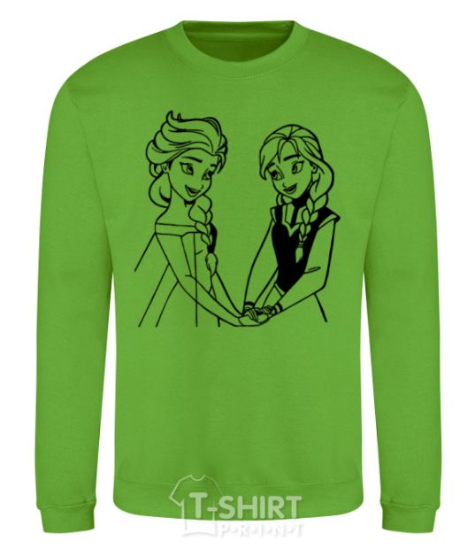 Sweatshirt Elsa and Anna holding hands orchid-green фото