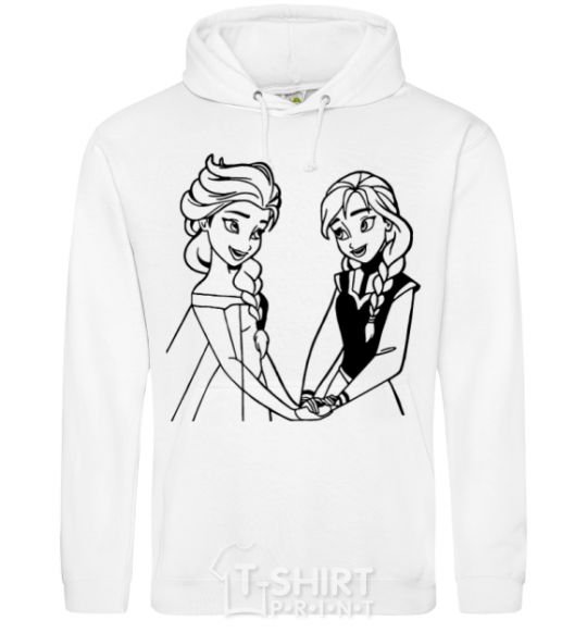 Men`s hoodie Elsa and Anna holding hands White фото