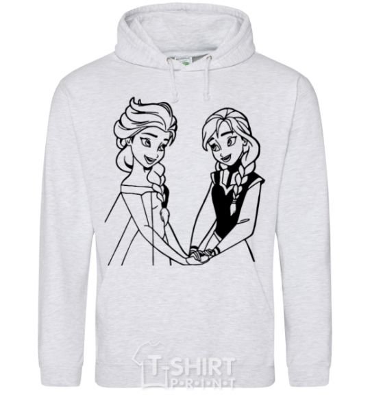 Men`s hoodie Elsa and Anna holding hands sport-grey фото