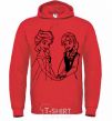 Men`s hoodie Elsa and Anna holding hands bright-red фото