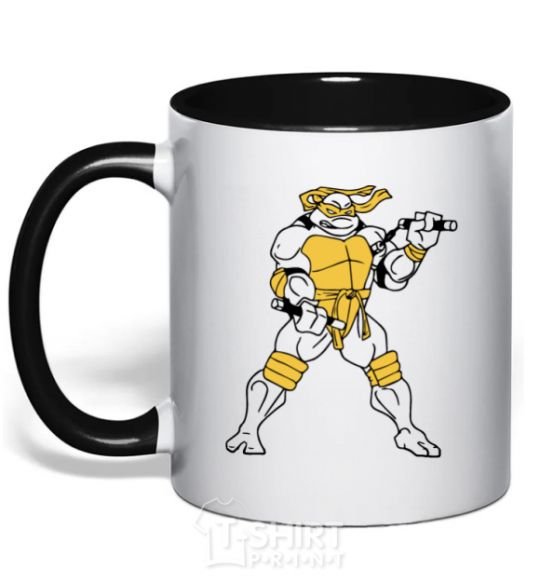 Mug with a colored handle Michelangelo black фото