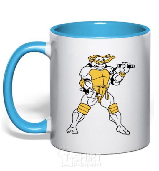 Mug with a colored handle Michelangelo sky-blue фото
