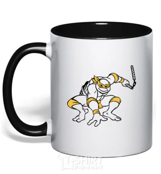 Mug with a colored handle Michelangelo attacks black фото