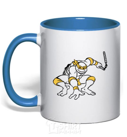 Mug with a colored handle Michelangelo attacks royal-blue фото