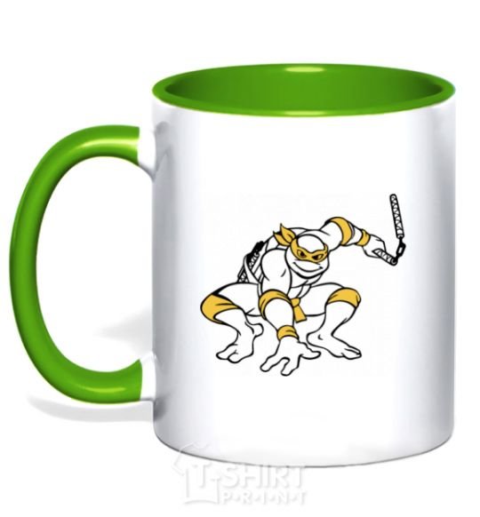 Mug with a colored handle Michelangelo attacks kelly-green фото