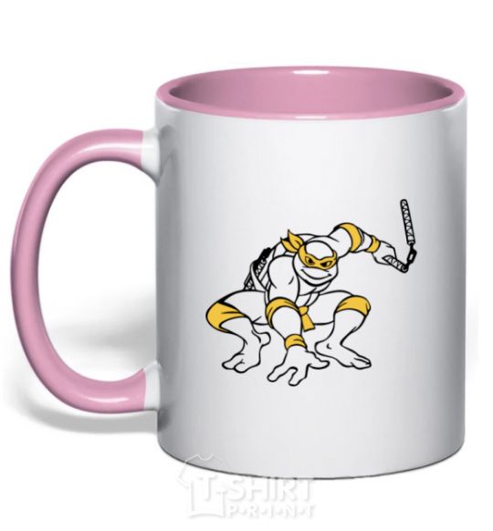 Mug with a colored handle Michelangelo attacks light-pink фото