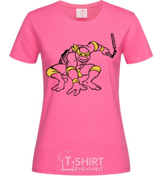 Женская футболка Микеланджело нападает Ярко-розовый фото