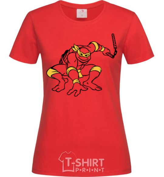 Женская футболка Микеланджело нападает Красный фото