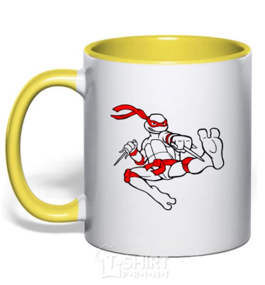 Mug with a colored handle Raphael yellow фото