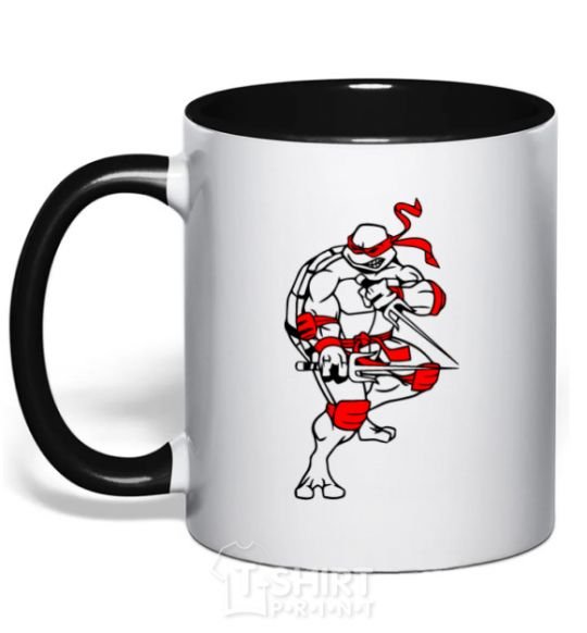 Mug with a colored handle Raphael fight black фото