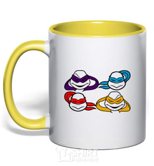 Mug with a colored handle All turtles yellow фото