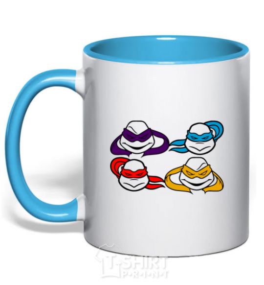 Mug with a colored handle All turtles sky-blue фото