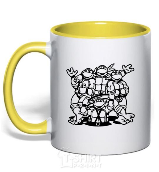 Mug with a colored handle Shells at the hatch yellow фото