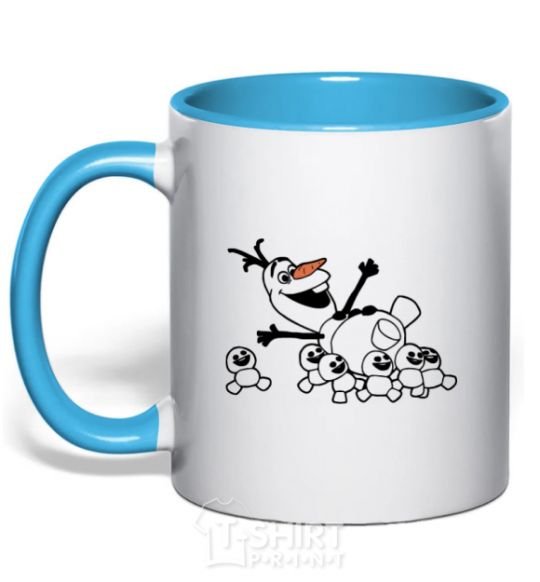 Mug with a colored handle Olaf and the snowmen sky-blue фото