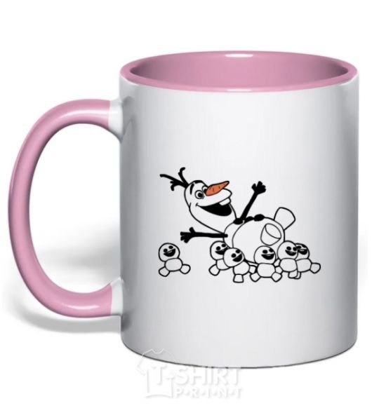 Mug with a colored handle Olaf and the snowmen light-pink фото